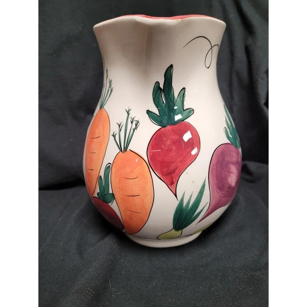 ZRIKE Hand Painted Ceramic Pitcher Large Vegetable Cottagecore Farmhouse Kitchen